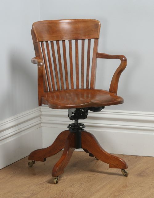 Antique Edwardian Oak & Birch Revolving Swivel Captain’s Office Desk Armchair (Circa 1900)