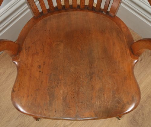 fig 7. Antique Edwardian Oak & Birch Revolving Swivel Captain’s Office Desk Armchair (Circa 1900)