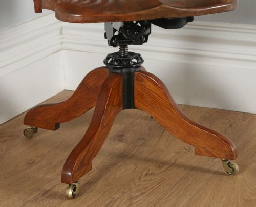 fig 8. Antique Edwardian Oak & Birch Revolving Swivel Captain’s Office Desk Armchair (Circa 1900)