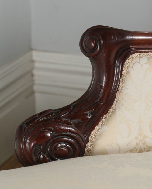 fig 2. Antique English Victorian Mahogany Upholstered Floral Cream & Pale Gold Chaise Longue (Circa 1860)