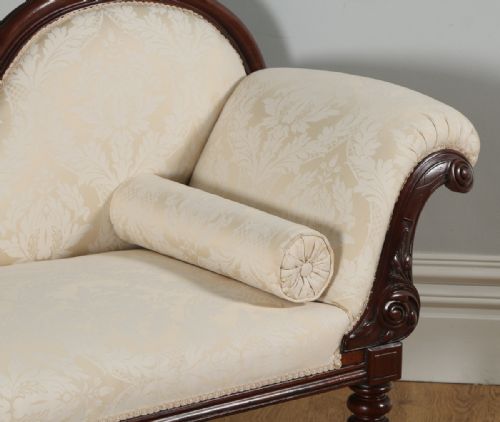 fig 3. Antique English Victorian Mahogany Upholstered Floral Cream & Pale Gold Chaise Longue (Circa 1860)