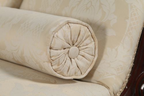 fig 6. Antique English Victorian Mahogany Upholstered Floral Cream & Pale Gold Chaise Longue (Circa 1860)