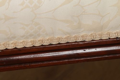 fig 7. Antique English Victorian Mahogany Upholstered Floral Cream & Pale Gold Chaise Longue (Circa 1860)