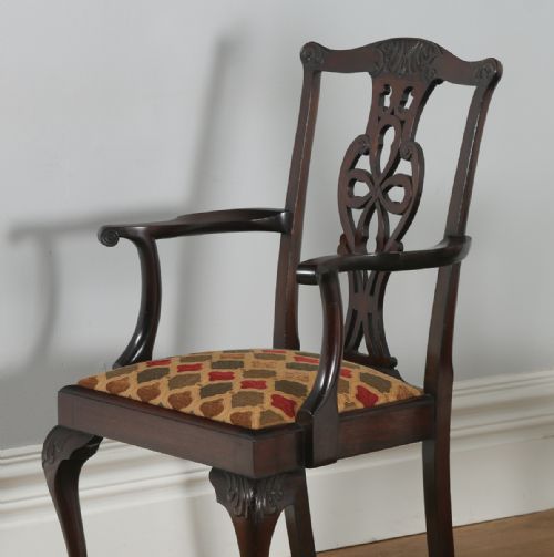 fig 1. Antique English Pair of Chippendale Style Mahogany Dining Library Office Desk Armchairs (Circa 1900)