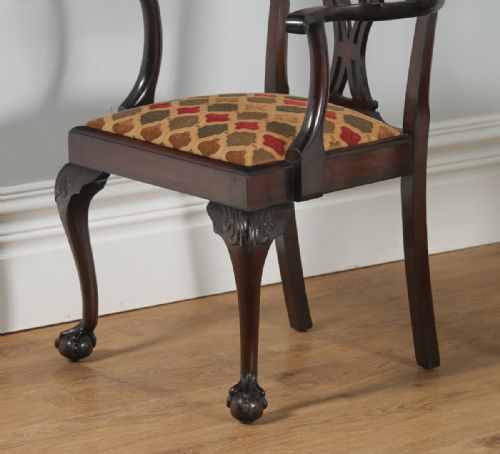 fig 2. Antique English Pair of Chippendale Style Mahogany Dining Library Office Desk Armchairs (Circa 1900)