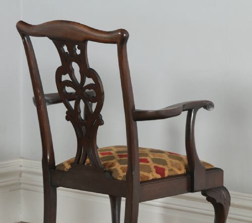 fig 3. Antique English Pair of Chippendale Style Mahogany Dining Library Office Desk Armchairs (Circa 1900)