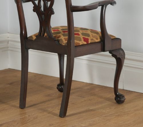 fig 4. Antique English Pair of Chippendale Style Mahogany Dining Library Office Desk Armchairs (Circa 1900)
