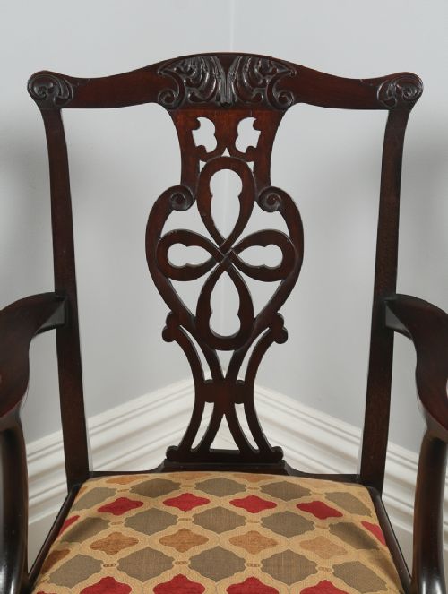 fig 5. Antique English Pair of Chippendale Style Mahogany Dining Library Office Desk Armchairs (Circa 1900)