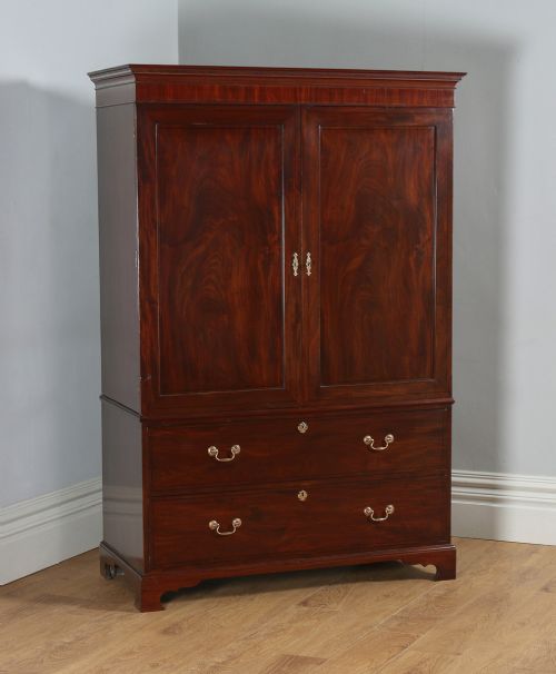 Antique English Georgian Cuban Mahogany Ebony Inlaid Linen Press (Circa 1790)