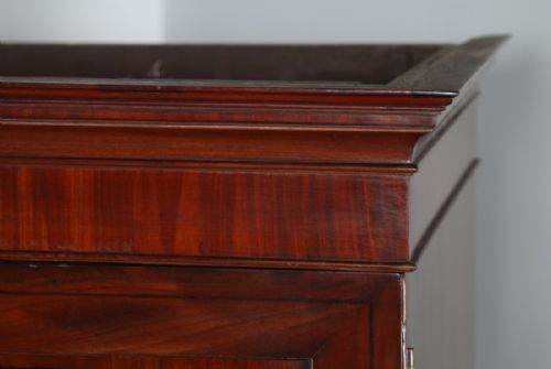 fig 1. Antique English Georgian Cuban Mahogany Ebony Inlaid Linen Press (Circa 1790)