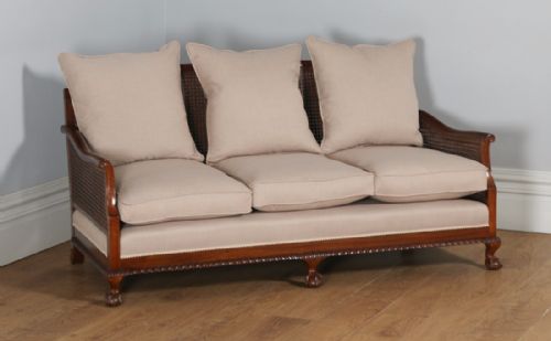 fig 1. Antique English George V Three Piece Mahogany & Cane Bergere Couch Settee Sofa Lounge Suite (Circa 1910)