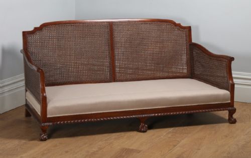 fig 6. Antique English George V Three Piece Mahogany & Cane Bergere Couch Settee Sofa Lounge Suite (Circa 1910)