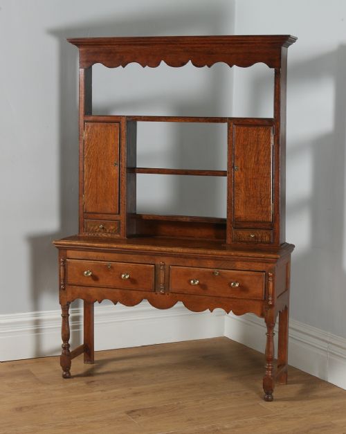 fig 1. Antique Georgian Style Oak Joined High Dresser Base Sideboard & Rack (Circa 1880)