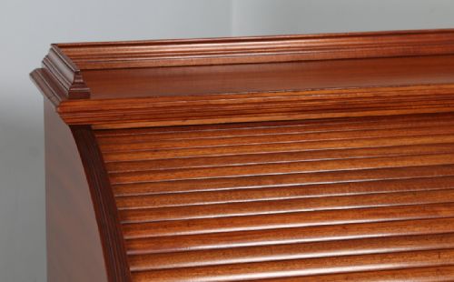 fig 2. Antique English Edwardian Mahogany & Leather Cylinder Roll Top Writing Pedestal Office Desk (Circa 1900)