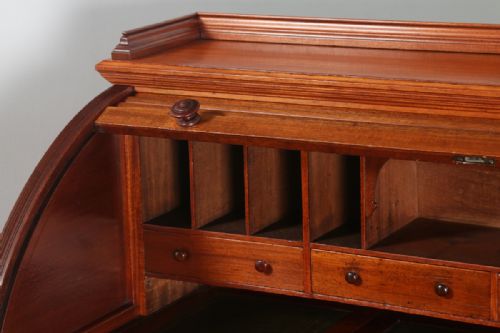 fig 7. Antique English Edwardian Mahogany & Leather Cylinder Roll Top Writing Pedestal Office Desk (Circa 1900)