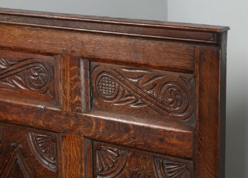 fig 2. Antique English Georgian Oak High Back Panelled Box Settle (Circa 1800)