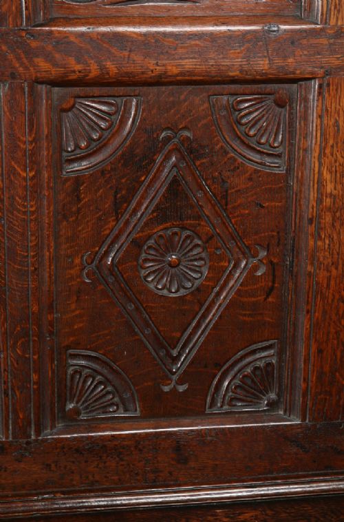 fig 3. Antique English Georgian Oak High Back Panelled Box Settle (Circa 1800)