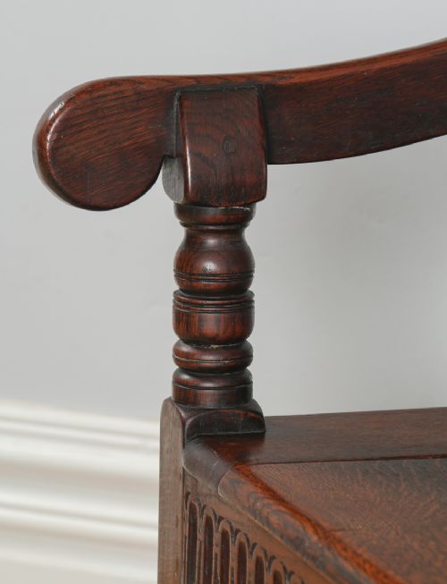 fig 5. Antique English Georgian Oak High Back Panelled Box Settle (Circa 1800)