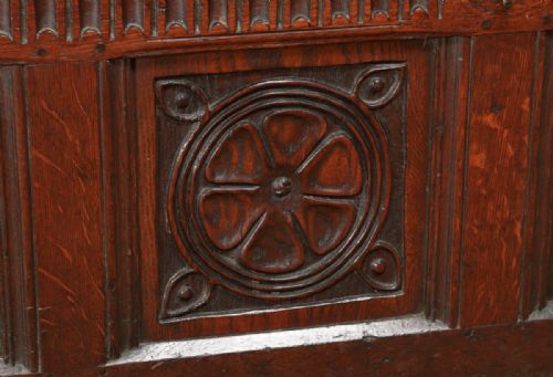 fig 8. Antique English Georgian Oak High Back Panelled Box Settle (Circa 1800)