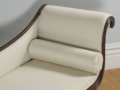fig 2. Antique English Regency Mahogany Upholstered Scroll End Chaise Longue (Circa 1820)