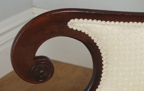 fig 5. Antique English Regency Mahogany Upholstered Scroll End Chaise Longue (Circa 1820)
