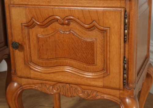 fig 3. Pair of Antique French Louis XV1 Style Oak Bedside Tables (Circa 1920)