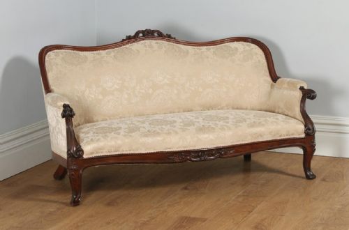 Antique English Victorian Rosewood Upholstered Couch Sofa Settee (Circa 1850)