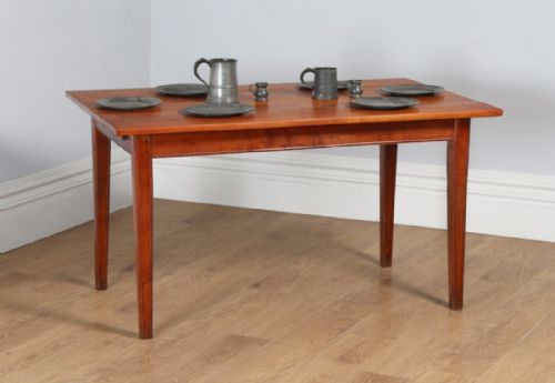 fig 2. Antique French 4ft 7” Cherry Fruit Wood Refectory Kitchen Dining Table With Breadboard (Circa 1850)