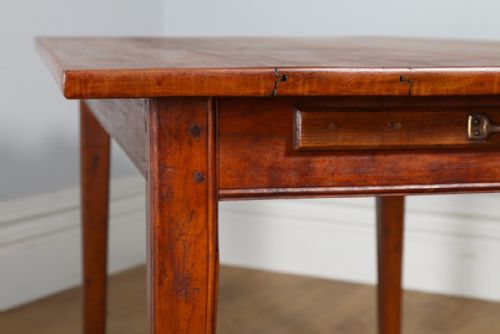 fig 4. Antique French 4ft 7” Cherry Fruit Wood Refectory Kitchen Dining Table With Breadboard (Circa 1850)