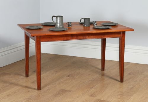 Antique French 4ft 7” Cherry Fruit Wood Refectory Kitchen Dining Table with Breadboard (Circa 1850)