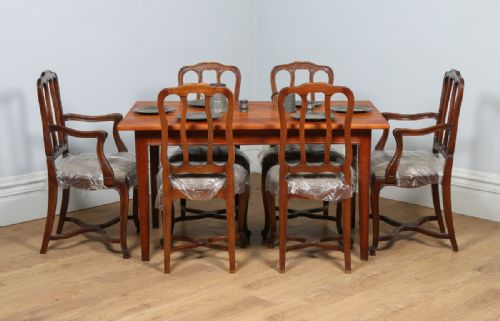 fig 1. Antique French 4ft 7” Cherry Fruit Wood Refectory Kitchen Dining Table With Breadboard (Circa 1850)