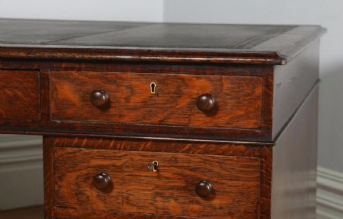 fig 4. Antique English Victorian Oak & Leather 5ft Partner’s Pedestal Office Desk (Circa 1860)