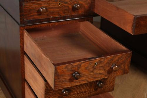 fig 6. Antique English Victorian Oak & Leather 5ft Partner’s Pedestal Office Desk (Circa 1860)