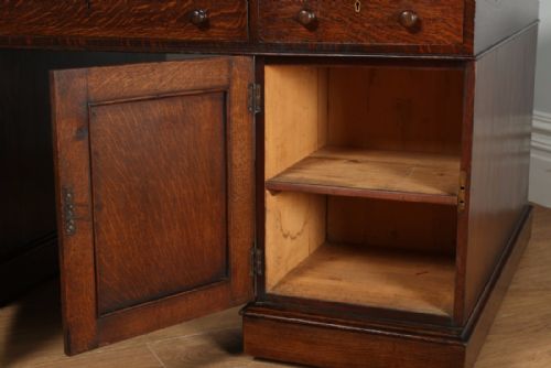 fig 9. Antique English Victorian Oak & Leather 5ft Partner’s Pedestal Office Desk (Circa 1860)