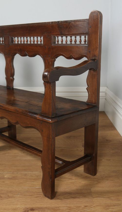 fig 2. Antique French 5ft 11” Breton Chestnut Hall Settle Bench (Circa 1850)