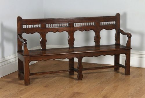 Antique French 5ft 11” Breton Chestnut Hall Settle Bench (Circa 1850)