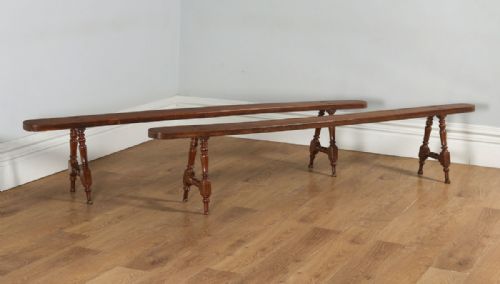 fig 1. Antique Pair of 7ft 10” French Provincial Cherry Wood Kitchen Benches (Circa 1860)