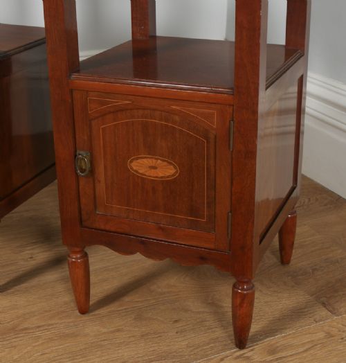 fig 4. Antique Pair of French Art Nouveau Mahogany Marble & Satinwood Bedside Cabinets (Circa 1900)