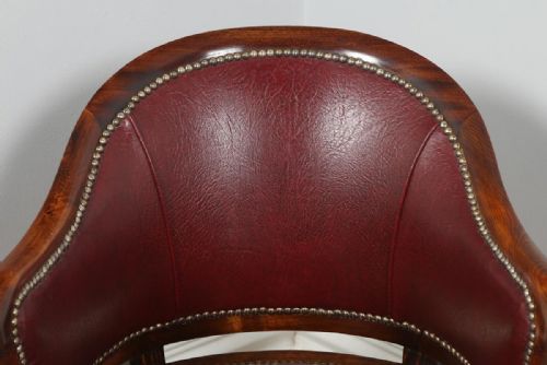 fig 2. Antique English Edwardian Mahogany & Red Leather Revolving Office Desk Armchair (Circa 1910)