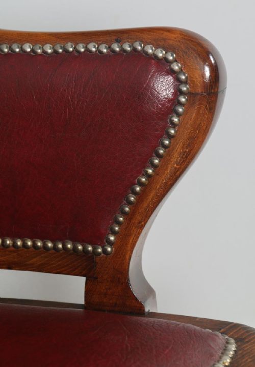 fig 5. Antique English Edwardian Mahogany & Red Leather Revolving Office Desk Armchair (Circa 1910)