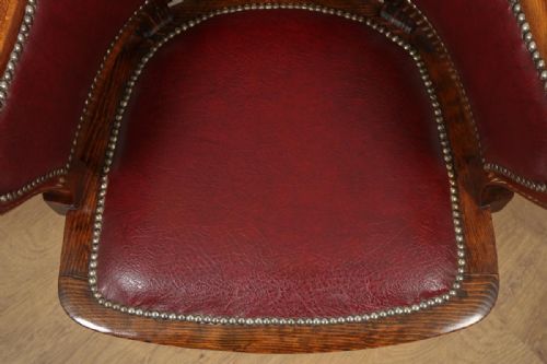fig 6. Antique English Edwardian Mahogany & Red Leather Revolving Office Desk Armchair (Circa 1910)