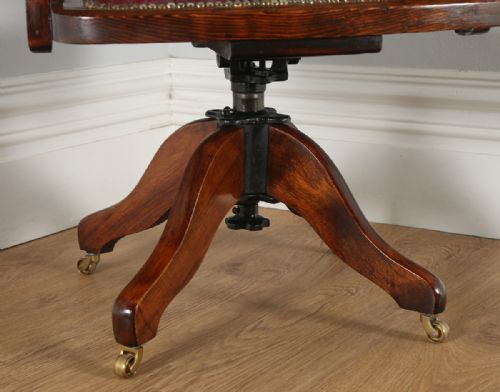 fig 7. Antique English Edwardian Mahogany & Red Leather Revolving Office Desk Armchair (Circa 1910)