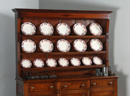 fig 1. Antique Welsh Anglesey Talwrn Breakfront Georgian Oak Dresser Base & Rack (Circa 1810)