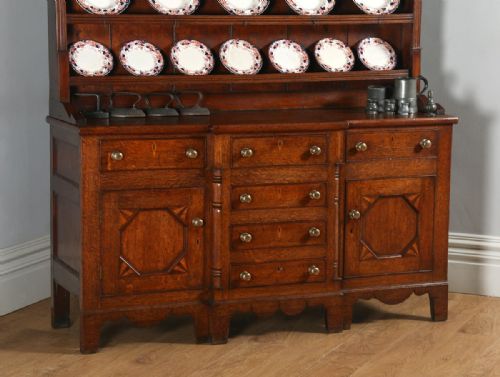 fig 2. Antique Welsh Anglesey Talwrn Breakfront Georgian Oak Dresser Base & Rack (Circa 1810)