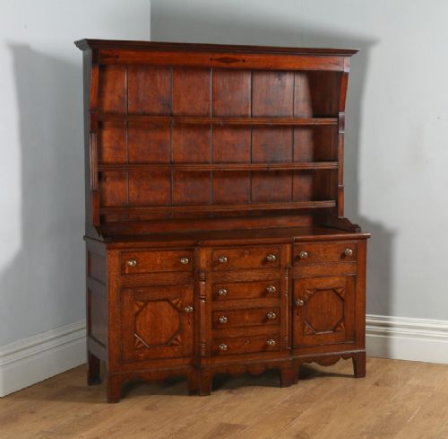 fig 3. Antique Welsh Anglesey Talwrn Breakfront Georgian Oak Dresser Base & Rack (Circa 1810)