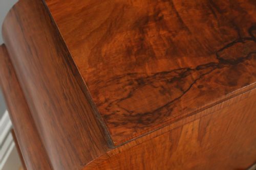 fig 4. Antique English Art Deco Figured Walnut Cocktail Drinks Sideboard Cabinet (Circa 1930)