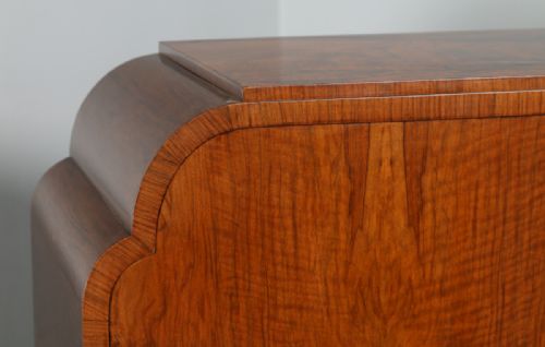 fig 5. Antique English Art Deco Figured Walnut Cocktail Drinks Sideboard Cabinet (Circa 1930)