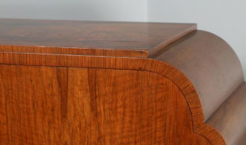 fig 6. Antique English Art Deco Figured Walnut Cocktail Drinks Sideboard Cabinet (Circa 1930)
