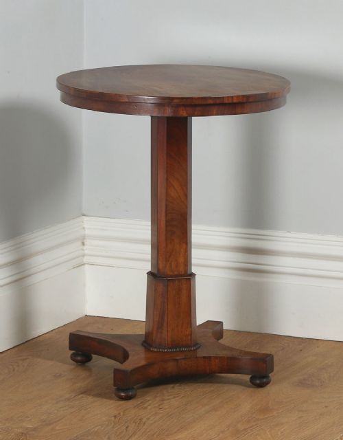 fig 1. Antique English William IV Flame Mahogany Wine Lamp Tripod Table (Circa 1830)