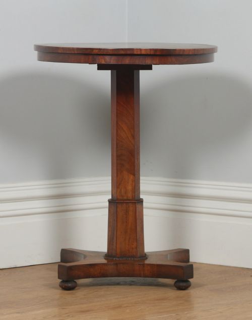 fig 3. Antique English William IV Flame Mahogany Wine Lamp Tripod Table (Circa 1830)